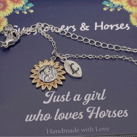 Memorjew Sunflower Horse Necklace for Girls, Dainty Silver Initial Necklace - Picture 2 of 4